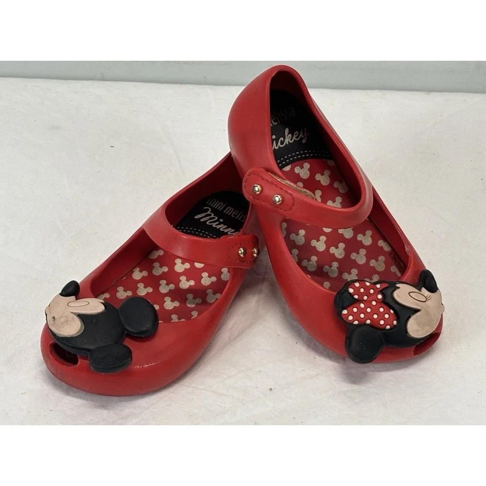 Mini Melissa Girls Red Minnie Mickey Mouse Shoes Size 7 Toddler Mary Jane